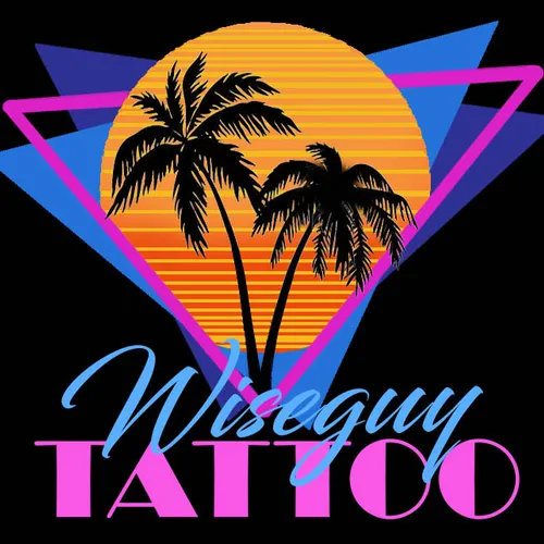 Wiseguy Tattoo sticker — palm trees on neon sunset