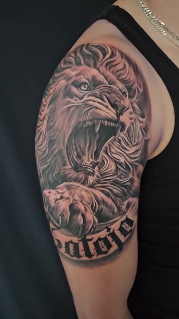 Black-and-grey tattoo by Guy Abergel